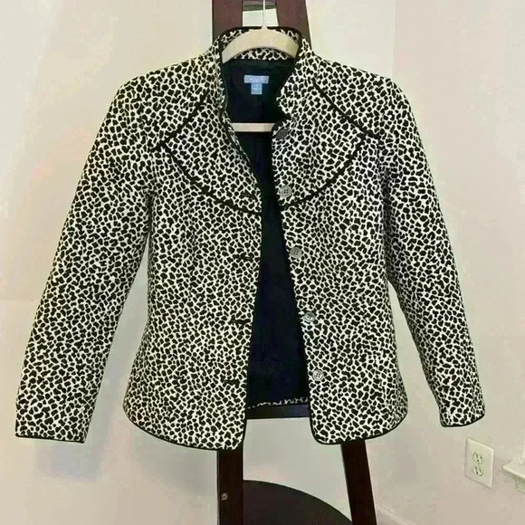 Women’s J. McLaughlin Black and White Leopard Print Button Up Jacket Blazer Sz 2 - Picture 2 of 5